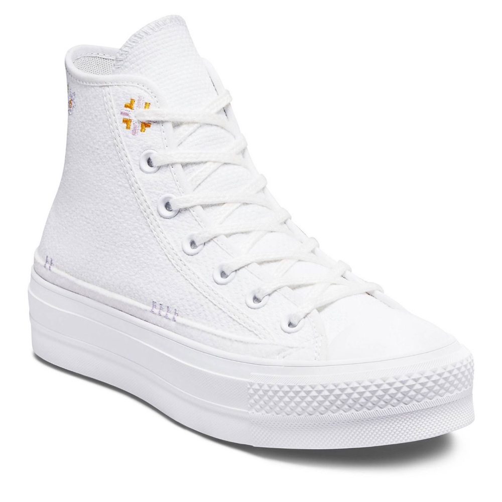 Converse Embroidered White Lift Hi Platform Sneakers